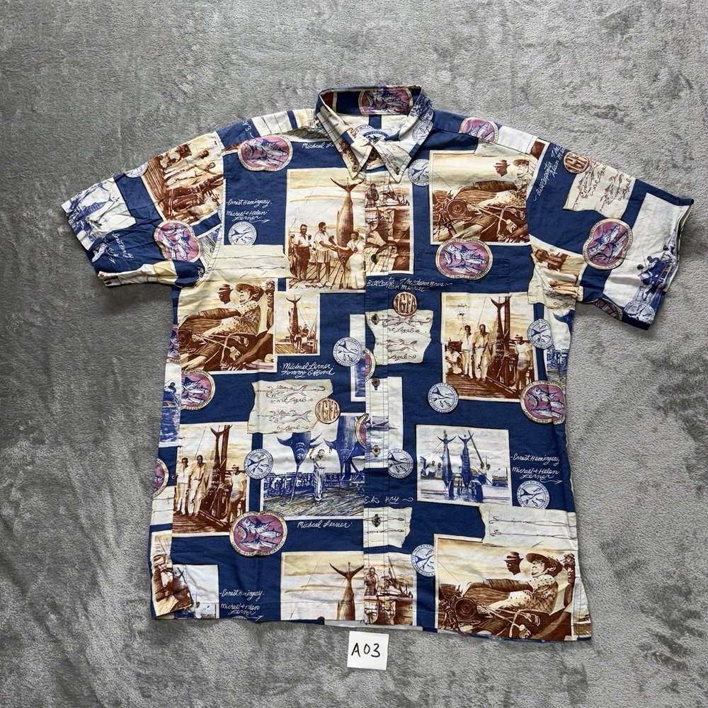 vintage bluewater wear button down shirts fishermen graphic Size Large